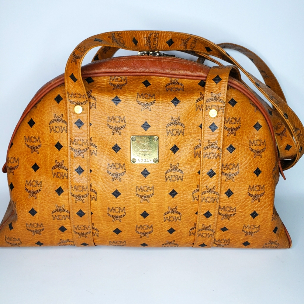 Rare Style! AUTHENTIC VINTAGE MCM MUNCHEN VISETOS COGNAC SHOULBER BAG